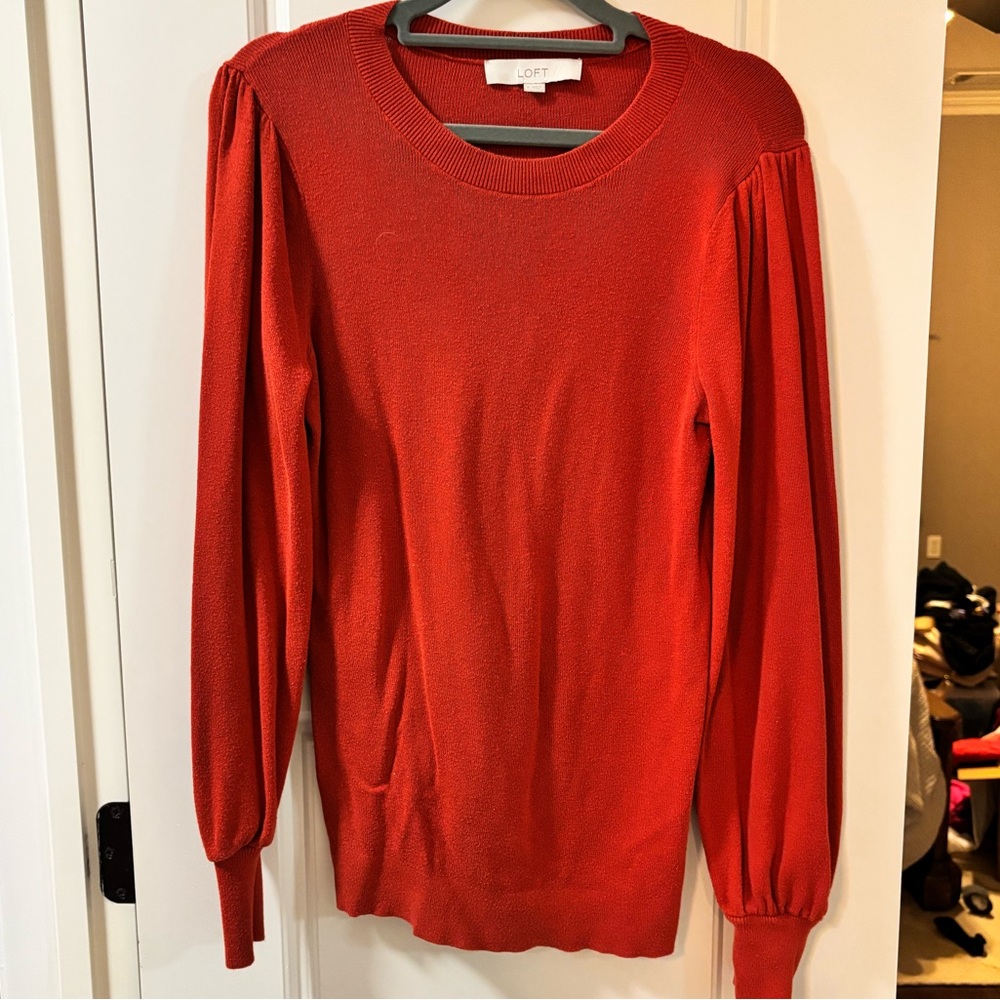 LOFT Women's Vibrant Red Crew Neck Sweater